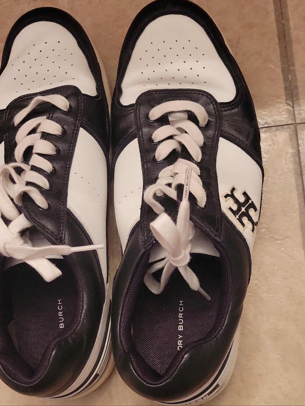 Tory Burch Black and White Leather Low-Top Sneakers